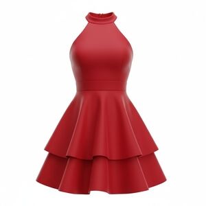 B Darlin Red Halter Tiered Mini Dress